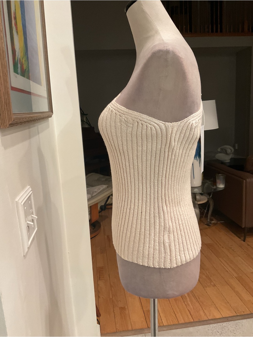 One-Shoulder Rib Knit Tank Top - Cream - Picture 5 of 10